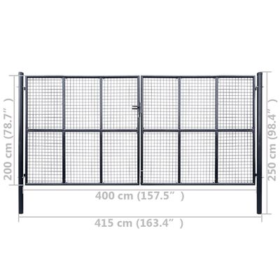 vidaXL Portão de jardim em rede aço galvanizado 400x200 cm cinzento