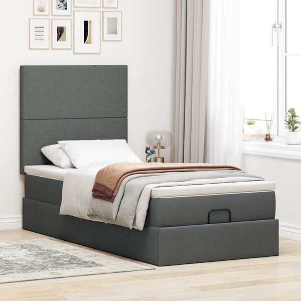 vidaXL Estrutura cama otomana colch&atilde;o 100x200cm tecido cinzento escuro