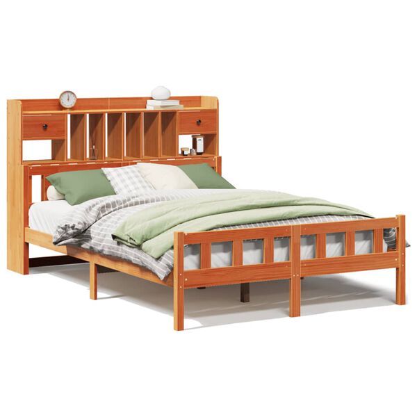 vidaXL Cama com estante sem colch&atilde;o 150x200 cm pinho maci&ccedil;o