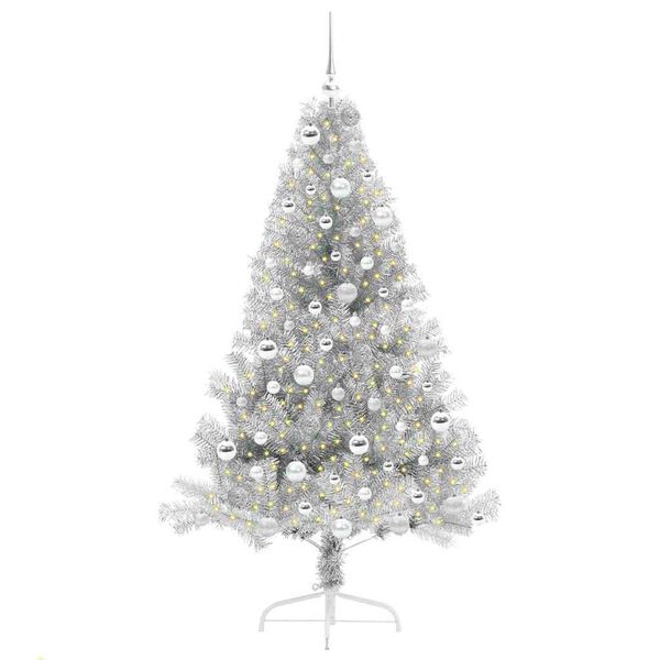 vidaXL &Aacute;rvore de Natal Artificial Pr&eacute;-iluminada Prateado 180 cm PET