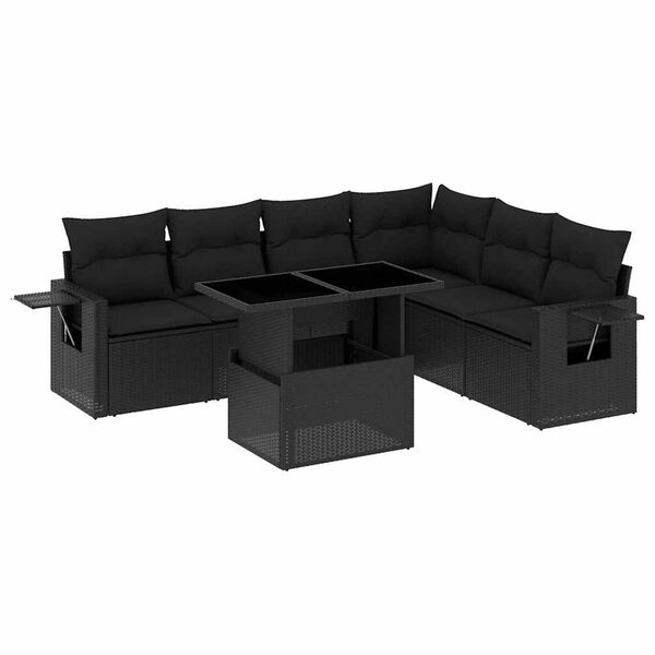 vidaXL 7 pcs conjunto de sof&aacute;s p/ jardim c/ almofad&otilde;es vime PE preto