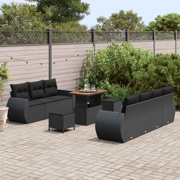 vidaXL Conjunto de Sof&aacute; de Jardim com almofada 10 pcs Preto vime PE