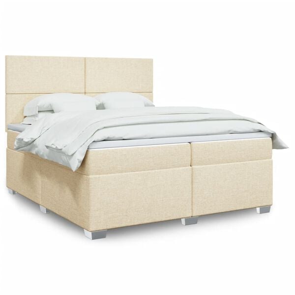 vidaXL Cama com molas/colch&atilde;o 200x200 cm tecido cor creme