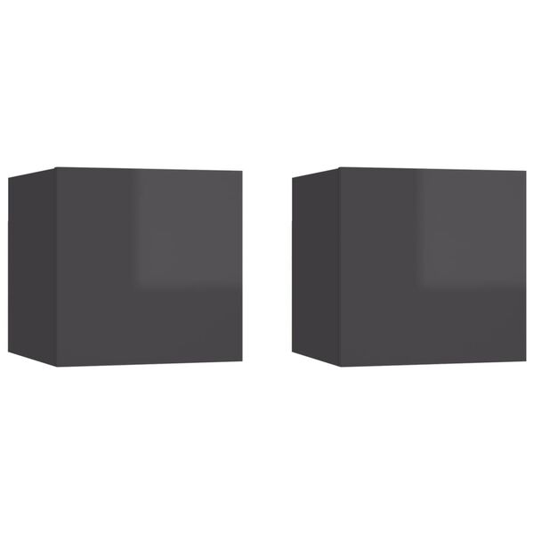 vidaXL M&oacute;vel de TV de parede 2 pcs 30,5x30x30 cm cinzento brilhante