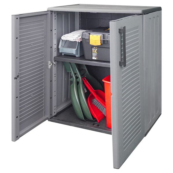 vidaXL Móvel de arrumação para jardim 68x37x84 cm PP cinzento e preto