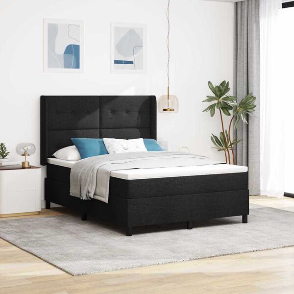 vidaXL Cama Box com colch&atilde;o com cabeceira Preto 140 x 190 cm tecido