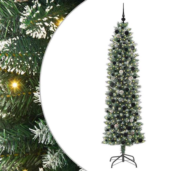 vidaXL &Aacute;rvore Slim de Natal Artificial Verde e Branco 210 cm