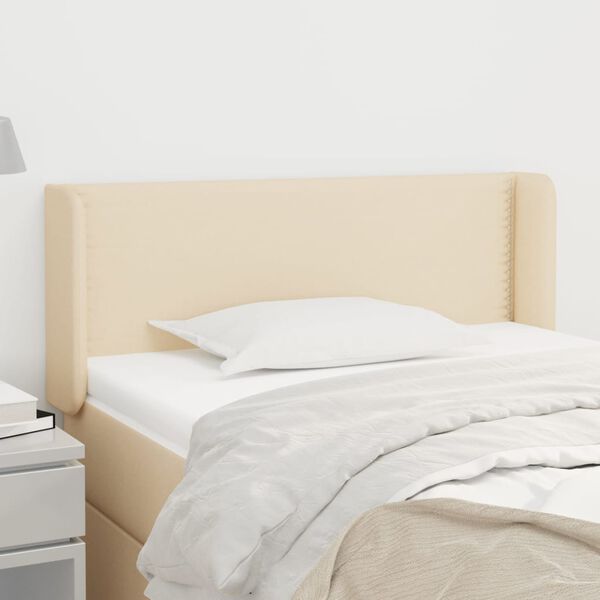 vidaXL Cabeceira de cama c/ abas tecido 103x16x78/88 cm creme