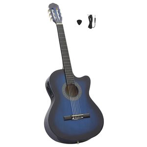vidaXL Guitarra cl&aacute;ssica cutaway com equalizador e 6 cordas azul