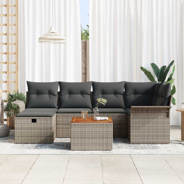 vidaXL Conjunto de Sofá de Jardim 7 pcs Cinzeto Rattan Sintético