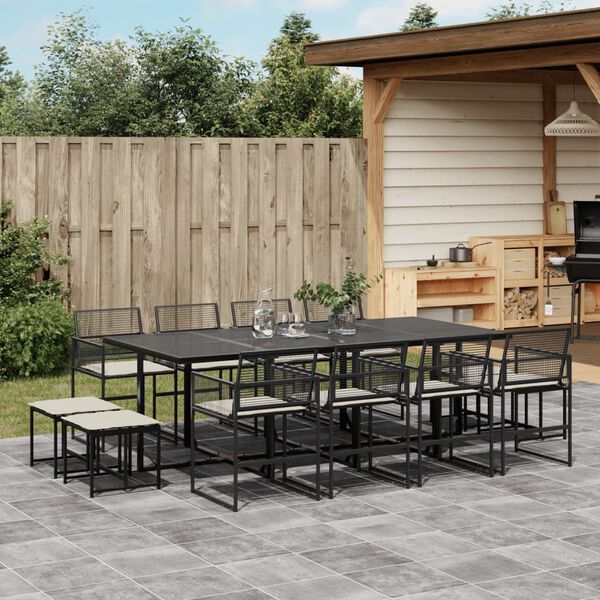 vidaXL 13 pcs conjunto de jantar p/jardim com almofad&otilde;es vime PE preto
