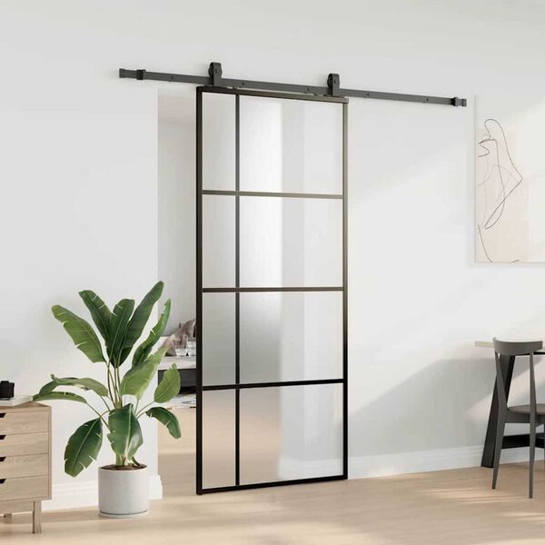 vidaXL Porta deslizante c/ conj. ferragens 90x205cm vidro ESG preto