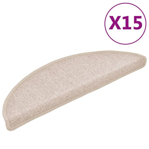 vidaXL Tapetes de escada 15 pe&ccedil;as 56x17x3 cm cinza-claro semicircular