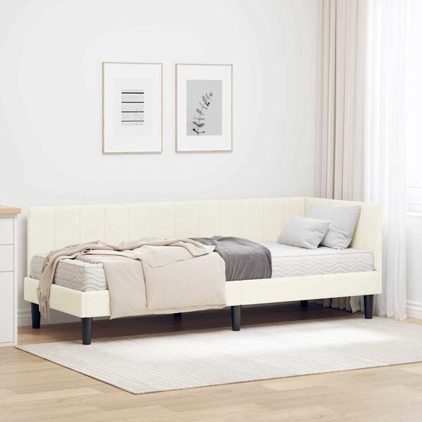 vidaXL Estrutura de Cama de Canto com Colch&atilde;o 2 pcs Creme Veludo