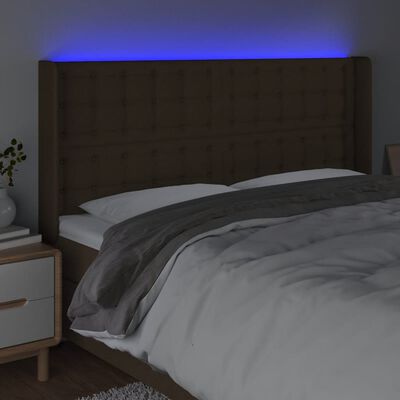 vidaXL Cabeceira de cama c/ luzes LED tecido 183x16x118/128cm castanho
