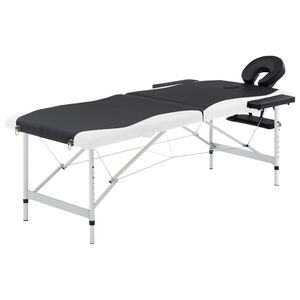 vidaXL Mesa de massagem dobr&aacute;vel 2 zonas alum&iacute;nio preto e branco