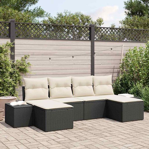vidaXL Conjunto de Sofá de Jardim 4 pcs Preto e Creme vime PE