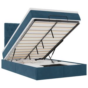 vidaXL Estrutura de cama otomana com colch&otilde;es azul escuro Veludo