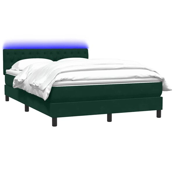 vidaXL Cama box spring c/ colch&atilde;o e LED 160x210 cm veludo verde escuro