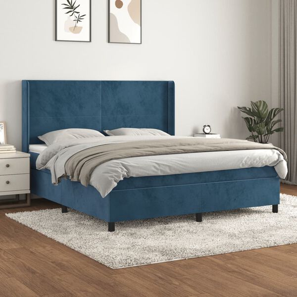 vidaXL Cama com molas/colch&atilde;o 180x200 cm veludo azul-escuro