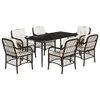 vidaXL 7 pcs conjunto jantar p/ jardim c/ almofad&otilde;es vime PE castanho