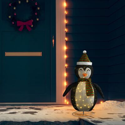 vidaXL Pinguim de Natal decorativo com luzes LED tecido de luxo 90 cm
