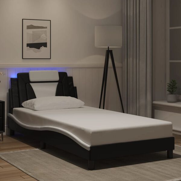 vidaXL Estrutura de cama Viana com LED sem colch&atilde;o 100x200cm preto/branco