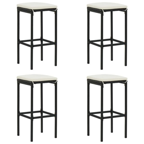 vidaXL 5 pcs conjunto de bar p/ jardim c/ almofad&otilde;es vime PE preto