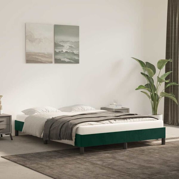 vidaXL Estrutura de cama sem colch&atilde;o 140x190 cm veludo verde-escuro