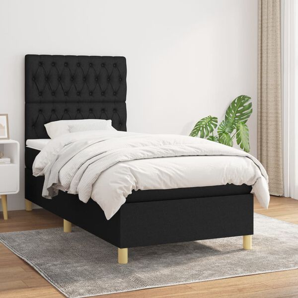 vidaXL Cama com molas/colch&atilde;o 90x190 cm tecido preto
