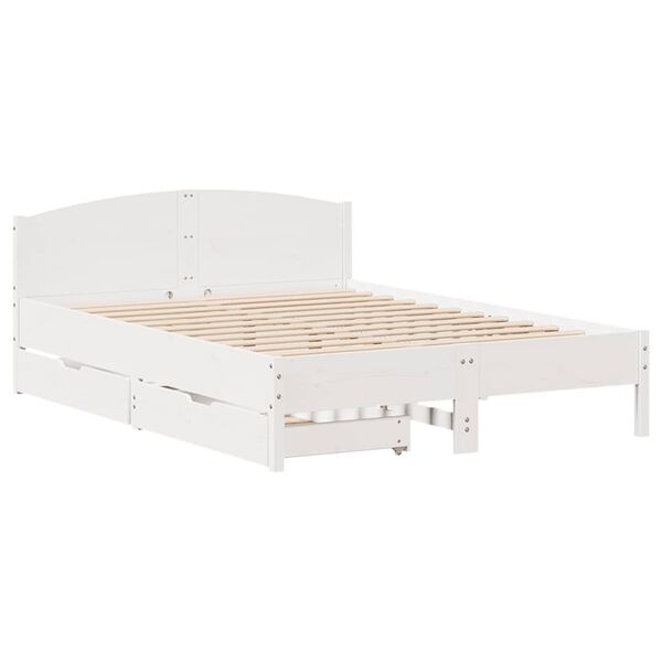 vidaXL Cama sem colch&atilde;o 135x190 cm madeira de pinho maci&ccedil;a branco