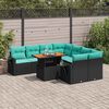 vidaXL 9 pcs conjunto de sof&aacute;s p/ jardim c/ almofad&otilde;es vime PE preto