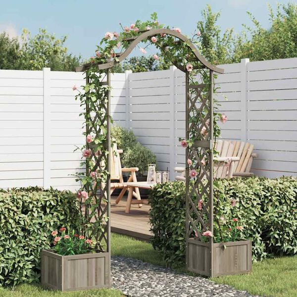 vidaXL P&eacute;rgola de jardim com vasos madeira de abeto maci&ccedil;a cinzento