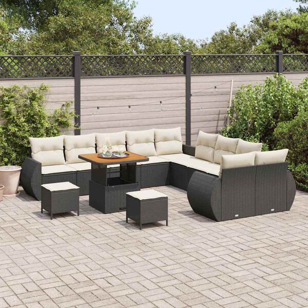 vidaXL Conjunto de Sof&aacute; de Jardim com almofada 13 pcs Preto e creme
