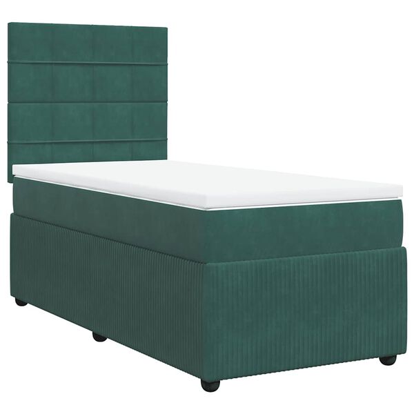 vidaXL Cama com molas/colch&atilde;o 90x200 cm veludo verde-escuro