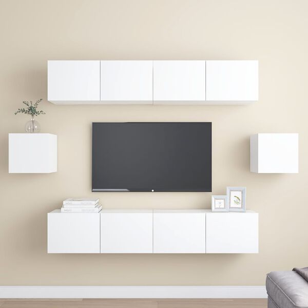 vidaXL 6 pcs conjunto de m&oacute;veis de TV derivados de madeira branco
