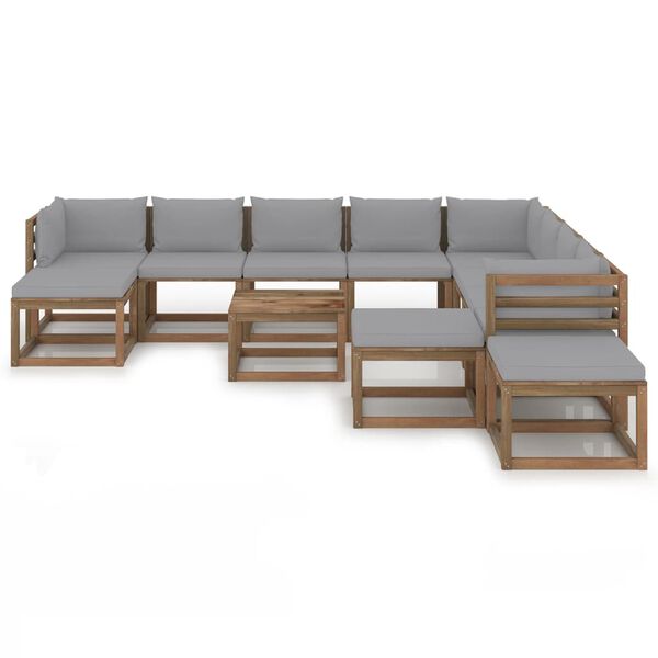 vidaXL 12 pcs conjunto lounge de jardim com almofad&otilde;es cinzentos