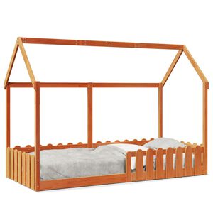 vidaXL Cama infantil formato casa 90x200 cm pinho maci&ccedil;o castanho-mel