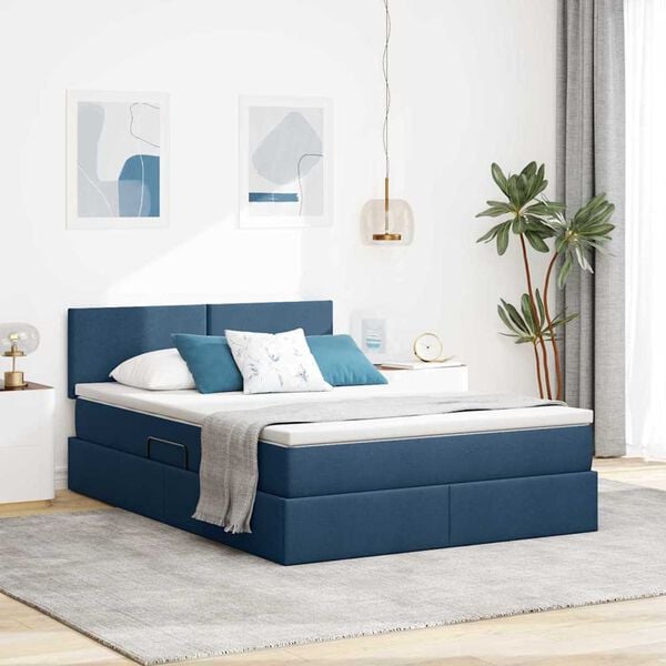 vidaXL Cama com arruma&ccedil;&atilde;o e colch&atilde;o com colch&atilde;o Azul 140 x 190 cm