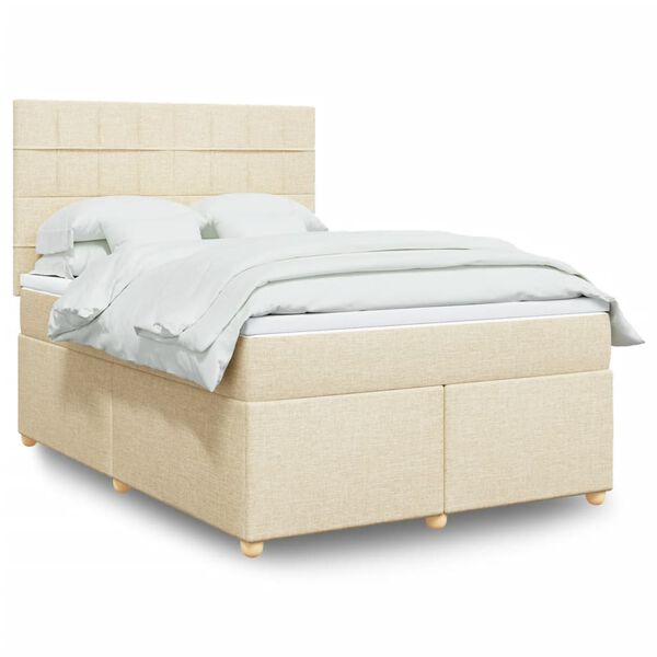 vidaXL Cama com molas/colch&atilde;o 140x200 cm tecido cor creme