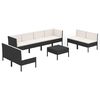 vidaXL 9 pcs conjunto lounge de jardim c/ almofad&otilde;es vime PE preto