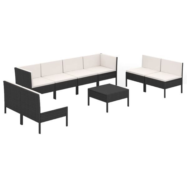 vidaXL 9 pcs conjunto lounge de jardim c/ almofad&otilde;es vime PE preto