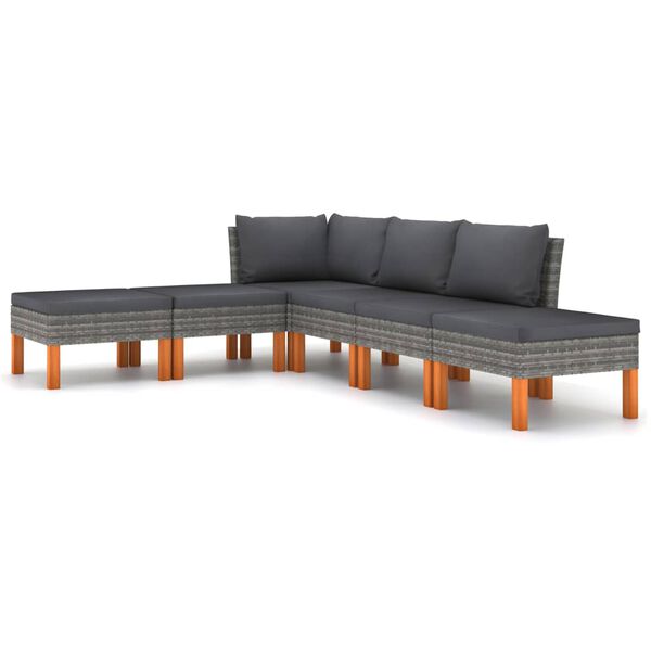 vidaXL 6 pcs conjunto lounge de jardim c/ almofad&otilde;es vime PE cinzento