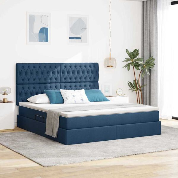 vidaXL Cama com arruma&ccedil;&atilde;o e colch&atilde;o Azul 160 x 200 cm Poli&eacute;ster