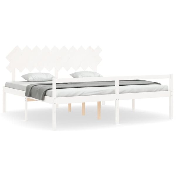vidaXL Cama para idosos com cabeceira 200x200 cm madeira maci&ccedil;a branco