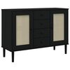 vidaXL Aparador SENJA aspeto de vime 112x40x80 cm pinho maci&ccedil;o preto