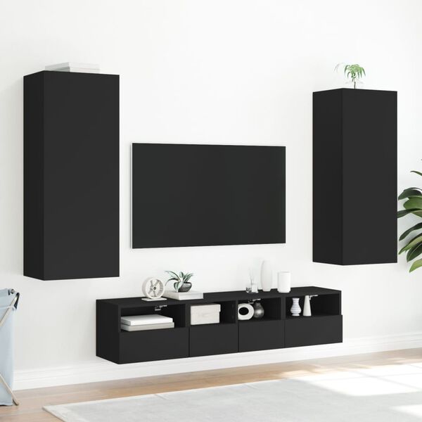 vidaXL M&oacute;vel de parede p/ TV 40,5x30x102 cm derivados de madeira preto
