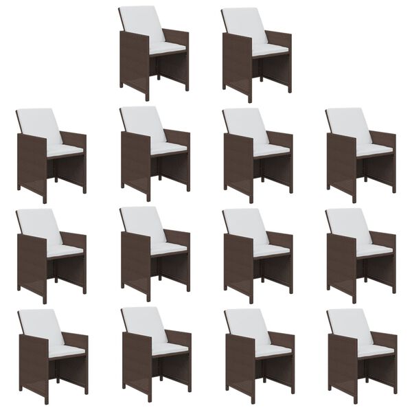 vidaXL 15 pcs conjunto jantar p/ jardim c/ almofad&otilde;es vime PE castanho