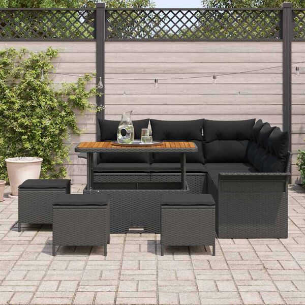 vidaXL Conjunto de Sof&aacute; de Jardim com almofada 9 pcs Preto