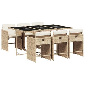 vidaXL 7 pcs conjunto de jantar p/ jardim com almofad&otilde;es vime PE bege